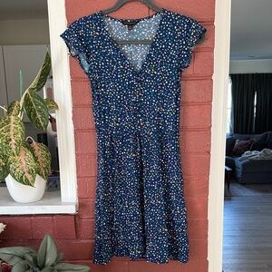 Banana Republic Blue and Yellow Patterned Midi Dress